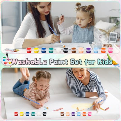 Yihurlm 24 Pack Mini Acrylic Paint Set,12 Colors Acrylic Paint Strips for Kids & Adults, Washable Paint Set with 24 Flat Brushes, 24 Pointed Brushes, Kids Paint Set for Class Painting Artistic Crafts