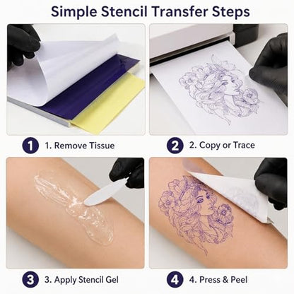 Tattoo Transfer Paper 100 Sheets, A4 4-Layer Tattoo Stencil Paper for Thermal Copier & Hand Tracing, Professional Tattoo Tracing Transfer Paper for Artists, Studios, Apprentices & Beginners - size: A4 size/100 sheets