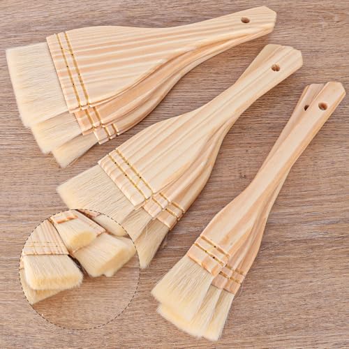 15 PCS 1/2 / 3 Inches Flat Hake Brushes, Hake Brush with Wood Handle, Sheep Hair Hake Paint Brushes for Watercolor, Pottery, Painting Arts, Crafts - size: 15 PCS