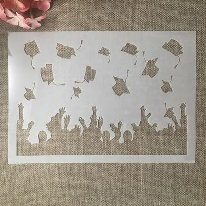 TIAMECH A4 Reusable Graduation Stencil for Painting | Congratulation Students Cap Layering Template, DIY Wall Art, Wood Furniture, Scrapbook & Crafts (8.3x11.7inch) - style: Graduation