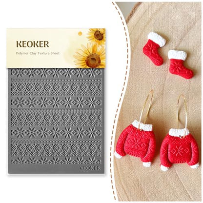 Keoker Polymer Clay Texture Sheet Christmas, Christmas Clay Texture Mat for Making Earrings Jewerly, Christmas Polymer Clay Earrings Tools (Style 2) - color: Style 2