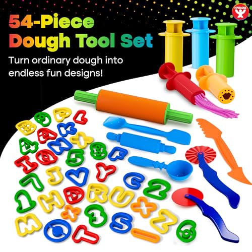 Hygloss 54 Pcs Dough Tools Set – Dough Cutters +Dough Extruders+Numbers & Alphabet Cutters Set – Educational Modeling Clay Tools – Preschool Toys & Toddler Activities – Arts & Crafts for Kids Ages 3-5 - color: Extruders + ABCs Numbers + Cutter Tools (54 p