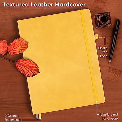 Blank Notebook, Hardcover Sketch Book, 8.5" x 11" Large Blank Journal, No Bleed Thick Paper Sketchbook for Drawing, Unlined Notebook Journal for Women Men, A4 Leather Sketchbook, Lay Flat, Yellow - color: Yellow