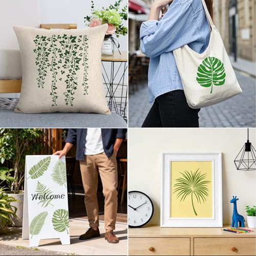 12 Pcs Large Tree Leaf Vine Stencils for Painting on Wood, Reusable Wood Burning Drawing Art Paint Stencil, Plant Tropical Leaves Templates for Home Wall Decor(Leaf) - style: Leaf