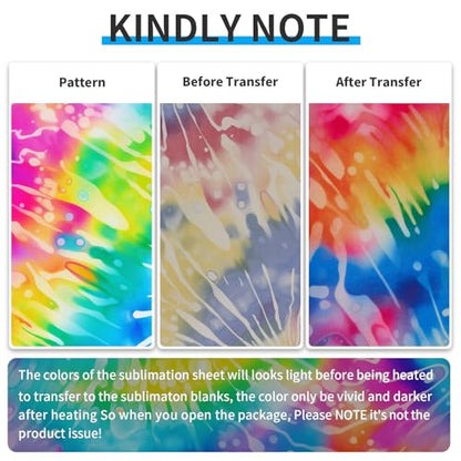 Tie Dye Sublimation Transfer Ink Sheets,Sublimation Paper for Cricut Mug Press,Transfer Paper for DIY Key Chain T-Shirts,12 pcs/Set,12"x12" - color: Tie Dye