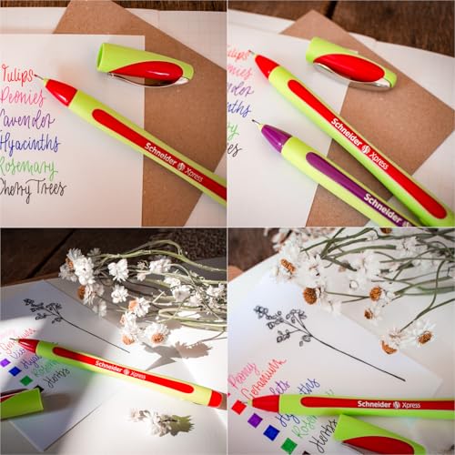 Schneider Xpress Premium Fineliner, 0.8 mm Porous Point, Light Green Barrel, Red Ink, Box of 10 Pens (190002) - color: Red