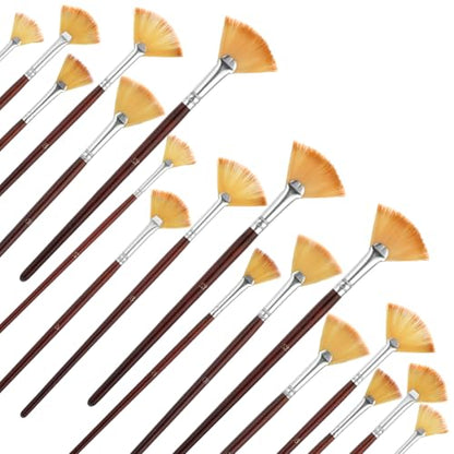 COMNICO 42 Pcs Fan Paint Brushes, Professional Artist Painting Brush Set Soft Nylon Hair Brush Long Wooden Handle for Artists Acrylic Watercolor Oil Painting
