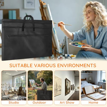 ZKOO Light Weight Art Portfolio Bag, 36 x 48 Extra Large Art Portfolio Case with Detachable Shoulder Strap, Carrying Storage Case for Artwork, Canvas, Poster, Sketching, and Drawing (Black) - size: 36 x 48