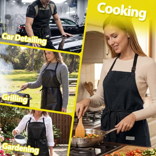 ROTANET Waterproof EVA and Microfiber Apron for Men, Reversible Material, Large Apron with 2 Pockets for Cleaning Cooking - size: 2 Pack