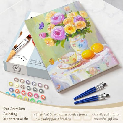 OLDEGG Framed Paint by Numbers Kit for Adults Beginner,2 Pack Rose Floral Themed Adult Paint by Number Kits with Easels Brushes Paints,Paint by Numbers Perfect Crafts Gift Unique Wall Art 12x16 inch - color: Yellow Pink Flower-2pack