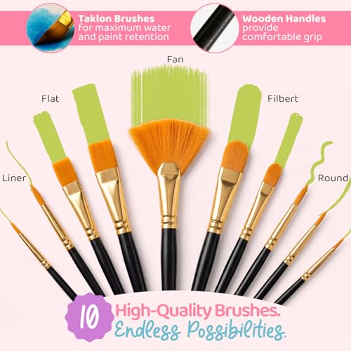 Chalkola Acrylic Paint Set for Adults & Kids - 56 Pcs Canvas Painting Kit with 32 Paints (22ml), 10 Brushes, 10 Canvases, Tabletop Easel, Palette, Knife - Professional Craft & Art Painting Supplies - size: 56 Pcs Acrylic Set