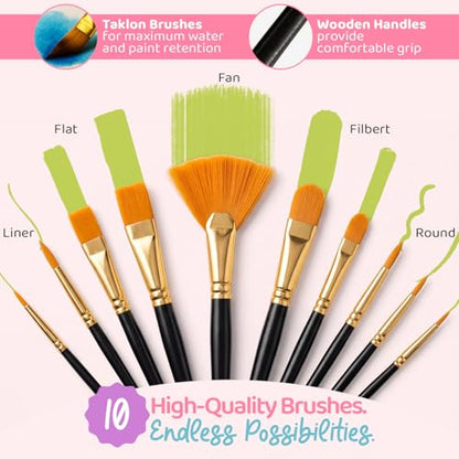 Chalkola Acrylic Paint Set for Adults & Kids - 56 Pcs Canvas Painting Kit with 32 Paints (22ml), 10 Brushes, 10 Canvases, Tabletop Easel, Palette, Knife - Professional Craft & Art Painting Supplies - size: 56 Pcs Acrylic Set