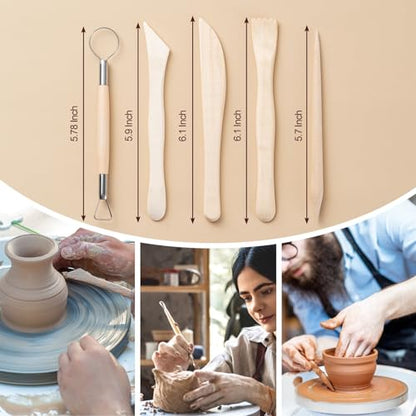 Amrules Clay Tools Kit, 27 PCS Pottery Tools, Practical Polymer Clay Sculpting Tools Kit, Air Dry Clay Tools Set for Adults, Pottery Craft, Dotting, Carving, Drawing, Molding, Modeling, Shaping - color: Lightyellow-27Pcs