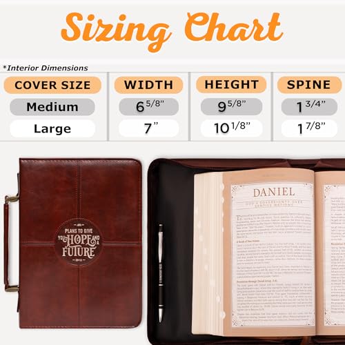 Christian Art Gifts Protective Chestnut Brown Faux Leather Classic Bible Cover Carry Case for Men and Grads: Hope and a Future - Jeremiah 29:11 Inspirational Bible Verse with Zipper and Pocket, Medium - size: Medium
