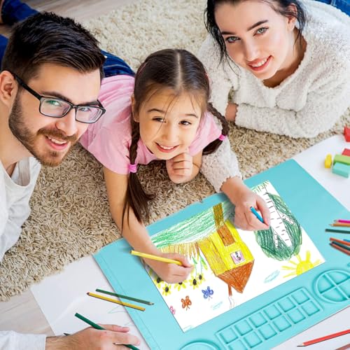 DIYDEC Silicone Craft Mat 20X16 Inch Large Silicone Art mat with Detachable Cup Painting Mat with 10 Painting Brushes Silicone Drawing Mat Sheets for Kids Adult DIY Accessories (Blue) - color: Blue