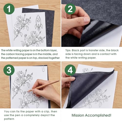 PSLER 200 Sheets Carbon Paper Sheets, Carbon Transfer Paper for DIY Woodworking, Paper, Canvas and Other Art Craft Surfaces (Black, A4 (200 Sheet)) - size: A4 (200 Sheet with 3PCS Embossing Stylus)