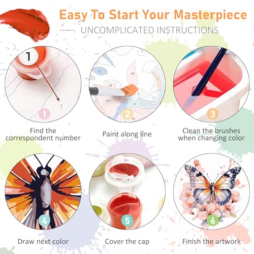 Framed Paint by Numbers Kit for Adults Beginners & Kids Ages 8-12, Butterfly Flowers Acrylic Easy Paint by Number with Frame, Paint by Number Kits on Canvas Framed (10 * 10 Inch, without Easel) - color: BOP1PF05, size: 10 x 10 Inch