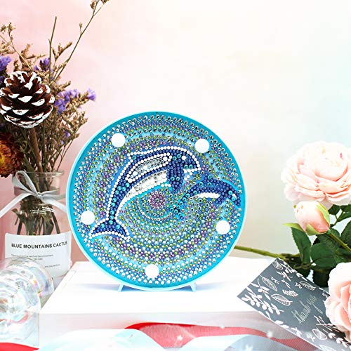 YOBEYI DIY Diamond Painting Lamp with LED Lights Full Drill Crystal Drawing Kit Bedside Night Light Arts Crafts for Home Decoration or Christmas Gifts 6.0x6.0inch (Dolphin)