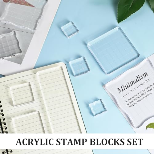 12Pcs Acrylic Stamp Block Clear Stamping Blocks Tools Set Assorted Sizes Stamp Blocks with Grid Lines for Scrapbooking Crafts Card Making