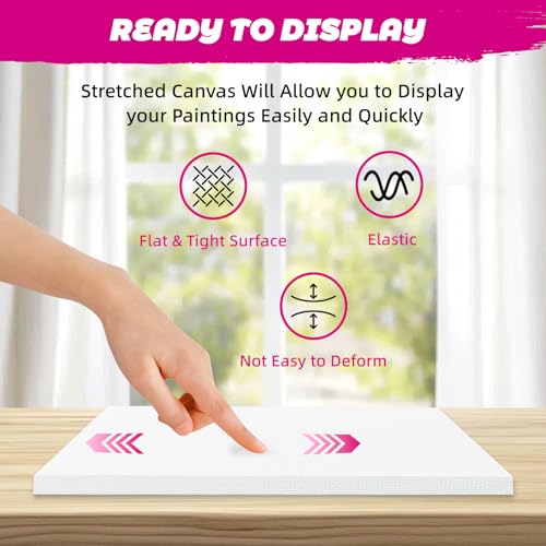 24 Pack Stretched Canvas Frames, 6 Sizes 4x4 to 16x20, Black & White Blank Canvases, Triple Primed 100% Cotton with Natural Cotton Seeds, Acid-Free, Warp-Resistant Canvas Frame for Acrylics & Oils - size: 4x4", 6x6", 8x8", 10x12", 12x16", 16x20" - 24Pack