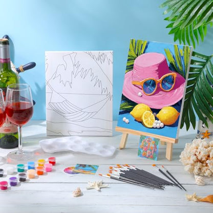 6 Pack Pre Drawn Canvas for Painting Pre Printed Canvas Kit 8 x 10 Inch Stretched Cotton Paint and Sip Set for Adults Couple Party Graduation Summer Date Night(Colorful Hawaii) - style: Colorful Hawaii