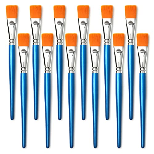 1 inch Flat Paint Brushes for Acrylic Painting,12 Pieces Large Synthetic Paint Brushes Bulk with Wooden Handle for Acrylic, Watercolor, Oil, Crafts, Face Body Art - size: 1 inch 12 pieces
