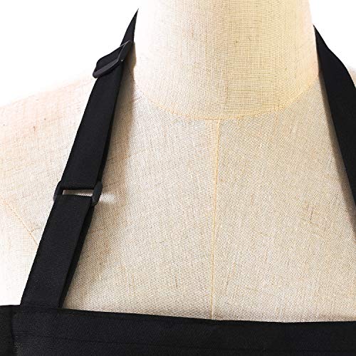 Tosewever 2 Pack Adjustable Bib Apron with 2 Pockets, Waterdrop Resistant Cooking Kitchen Aprons for Women Men Chef Couple BBQ Painting (Black, 2) - color: Black