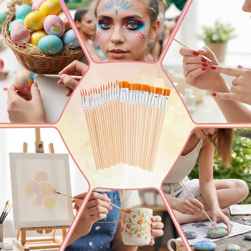 Jeffdad 30 Pcs Paint Brushes Set, Artist Paint Brush Nylon Hair PaintBrushes with Flat and Round Pointed Face Paintbrush Acrylic Paintbrush Set for Acrylic Oil Watercolor Painting Drawing Figurines
