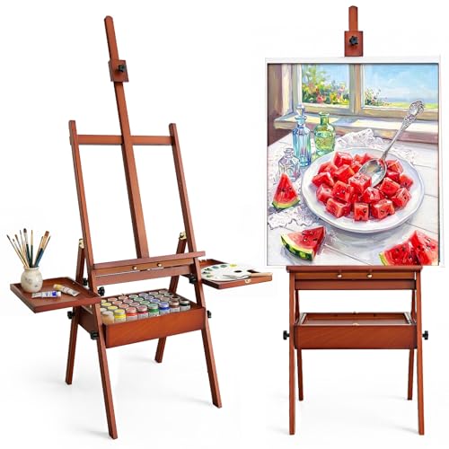 Foldable & Adjustable Art Easel with Storage Drawer Trays, Beech Wooden Easel Stand for Painting,H Frame Artist Easel for Painting Easel for Adults,Wood Easel Stand for Artist Students Studio