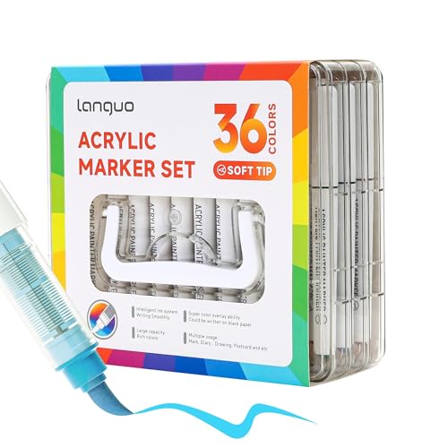 36 Colors Acrylic Paint Markers, Brush Tip Acrylic Paint Pens with Organizing Case, Multi Surface Brush Markers Set for Fabric, Glass, Wood, DIY Crafts - color: 36 Color