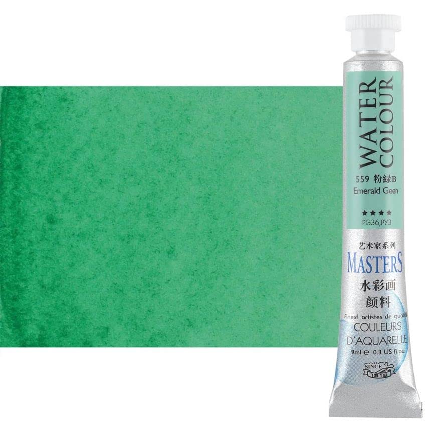 Marie's Masters Quality Watercolor Paint - Emerald Green, 9 mL - Concentrated Color, Pure Pigments, High Lightfastness Ratings - color: Emerald Green