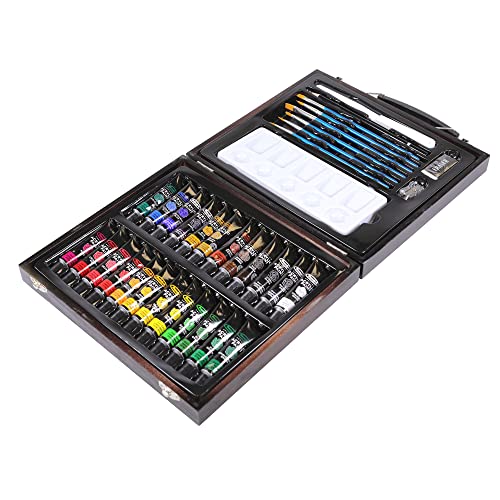 RoseArt Premium 36ct Acrylic Paint Set in Wooden Case -Complete Acrylic Artist Set for Canvas, Wood, Ceramic and Fabrics – Painting Supplies for Casual and Professional Artists, 9.6ml (84403)