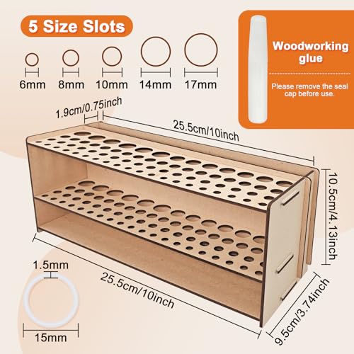 Wooden Paint Brush Holder with Wood Glue 69 Holes MDF Paintbrush Holder Organizer Artist Brush Holder Paint Brush Stand Rack for Artist Brushes Pens Pencils - style: 69 Holes
