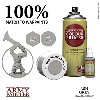 The Army Painter Colour Primer Ash Grey, 400 mL Acrylic Spray Primer, Spray Paint for Miniature Priming Basecoat, Tabletop Roleplaying, Boardgames, and Wargames Miniature Modelling - color: Ash Grey