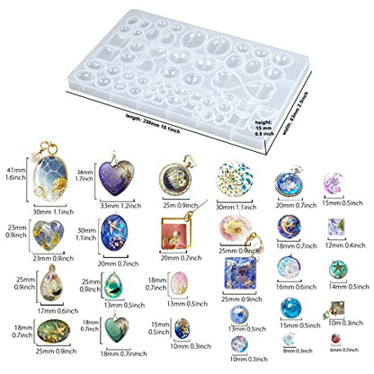 FUNSHOWCASE Cabochon Gem Jewelry Silicone Mold Oval Teardrop Square Heart Round Shapes, for Polymer Clay, Crafting, Resin Epoxy, Pendant Earrings Making, Large