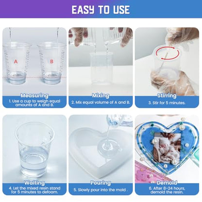 Vivresina Epoxy Resin Kit with Molds for Beginners -17 oz Super Clear Epoxy Resin Complete Kit Include Mica Powders, Glitters, Dried Flowers and Other Resin Supplies, for Adults Crafts Kits,DIY Gift