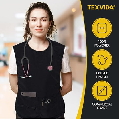 5 Pockets Cobbler Aprons for Women Men (Pack of 2) – Zipper Pocket Smock Apron - color: Black, size: Standard