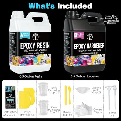 ResinAngel 1 Gallon Epoxy Resin with Pump,Easy 1:1 Ratio,Crystal Clear,Self Leveling for Casting Coating, Countertop, Table top, Wood, Art Coasters, DIY Jewelry - size: 1 Gallon