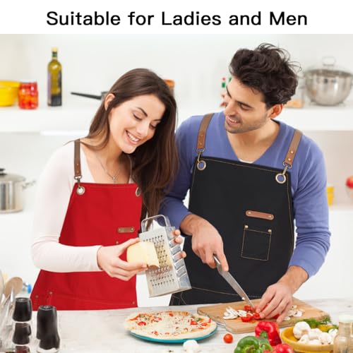 Chef Apron with Cross Back Straps for Men Women, Cotton Canvas Apron for Artists Painting, Kitchen Cooking - color: Black