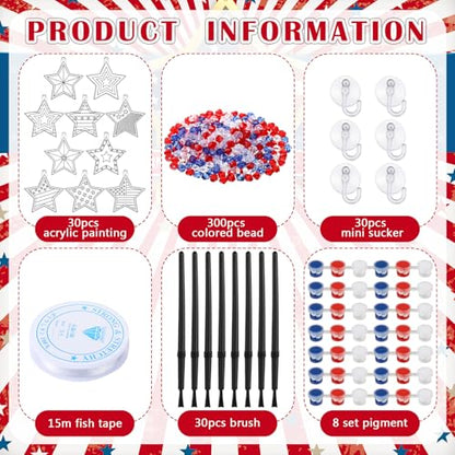 WinnerWhy 30 Sets Memorial Day Star Kits, Patriotic 4th of July DIY Craft Suncatcher Bulk Paint Your Own Window Ornaments for 250th Anniversary Independence Day Party Home Birthday Activity Decor - style: Star Independence Day