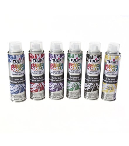 Tulip ColorShot Instant Fabric Spray Paint 6 Pack, Permanent Tie Dye Spray | Mini Cans, 2.5 oz Rainbow 6 Pack - Red, Yellow, Green, Blue, Purple, Black
