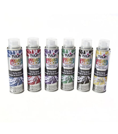 Tulip ColorShot Instant Fabric Spray Paint 6 Pack, Permanent Tie Dye Spray | Mini Cans, 2.5 oz Rainbow 6 Pack - Red, Yellow, Green, Blue, Purple, Black