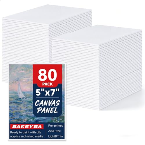 80 Pack 5x7 Inch Canvas Boards Small Canvas Panels for Kids Painting 100% Cotton White Blank for Acrylic Oil Watercolor Paint - size: 5"x7"- 80pcs
