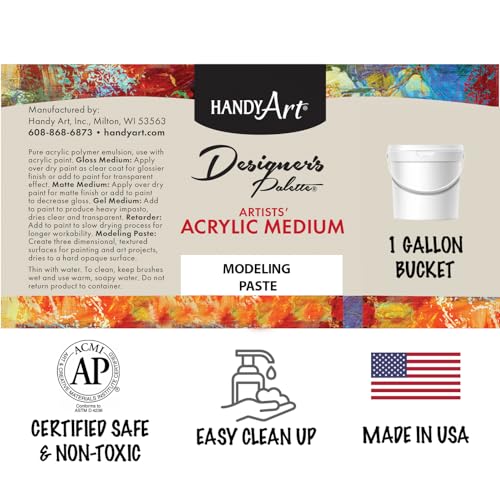 Handy Art Modeling Paste, 128 oz, Opaque White Finish, 3D Texture & Impasto | Creates Sculptural Texture & Impasto Effects, Artist Quality Medium Dries Hard, Sandable, Safe & AP Non-Toxic, Made in USA - color: Modeling Paste, size: Gallon