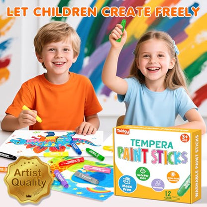 Toidgy 144 Pcs Tempera Paint Sticks, 12 Classic Colors, Washable Solid Paint Sticks for Kids Toddlers, Painting Art Supplies for Classroom Students, Class Pack, Non-Toxic, Quick Drying, Back to School Supplies Bulk