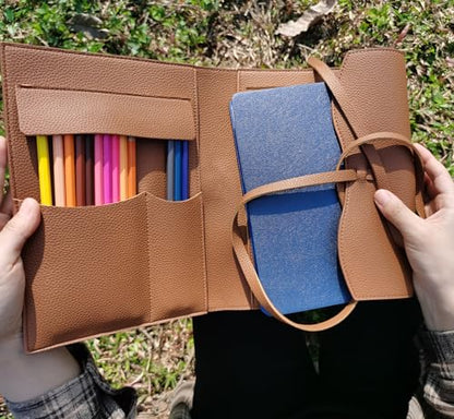 Leather Sketch Book Cover, Leather Sketchbook Holder for 5.5"x 8.5", Travel Sketch Board Pad Pencil Holder, Drawing SketchBook Cover Pencil Case, Painter Artist Sketch Pad Holder (Small) - size: Small