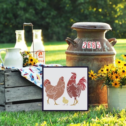 OLYCRAFT 2Pcs 11x8.6 Inch Fooster Self-Adhesive Silk Screen Printing Stencil Hen Chicken Mesh Stencils Farm Theme Reusable Mesh Stencils Transfer for DIY T-Shirt Fabric Painting - color: Chicken