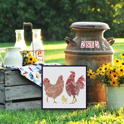OLYCRAFT 2Pcs 11x8.6 Inch Fooster Self-Adhesive Silk Screen Printing Stencil Hen Chicken Mesh Stencils Farm Theme Reusable Mesh Stencils Transfer for DIY T-Shirt Fabric Painting - color: Chicken
