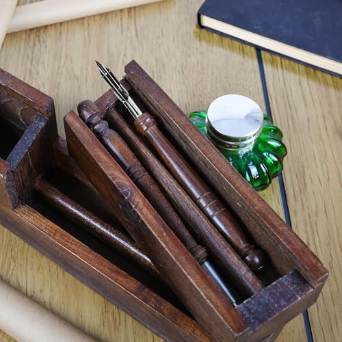 Vintage Fountain Pen Ink Bottle - Fancy Vintage Glass Bottle Inkwell, Office Supplies for Writers Desk - Ideal for Dip Pen Ink, Calligraphy, Dark Academia Writing Supplies - 3.5" Green Glass
