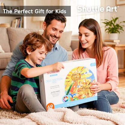69 Pack Kids Paint Set, Shuttle Art Art Set for Kids with 30 Colors Acrylic Paint, Wood Easel, Canvas, Painting Pad, Brushes, Palette and Smock, Complete Paint Set for Boys and Girls(package may very)